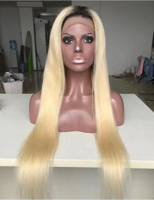 1B/613 (Black Roots) Straight 13X4 Transparent Lace Front Wig