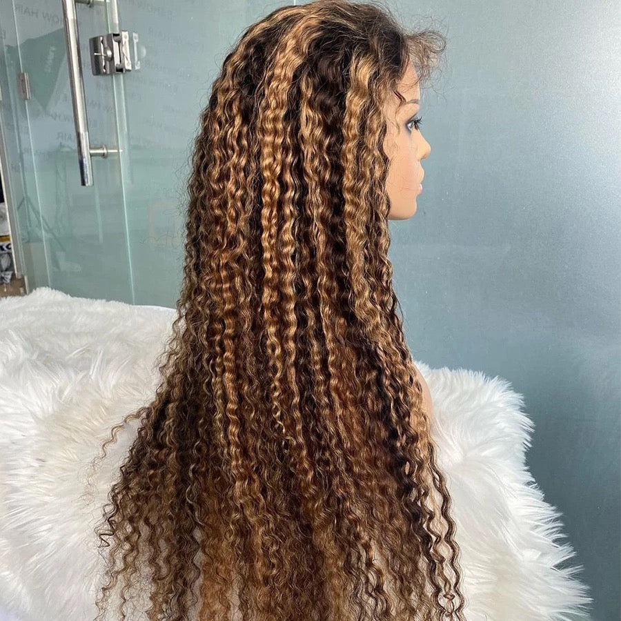 Highlighted Curly 13X4 Transparent Lace Front Wig