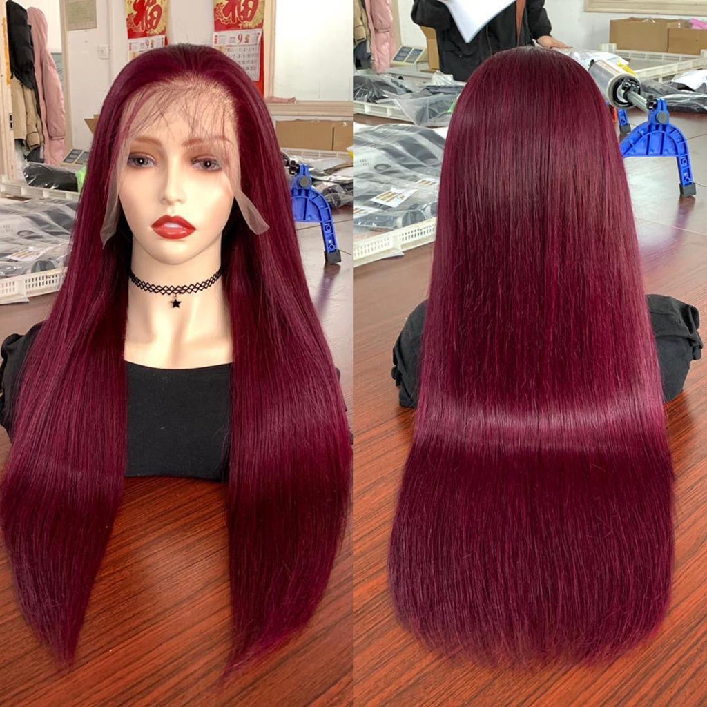 99J Color Straight 13X4 Transparent Lace Front Wig