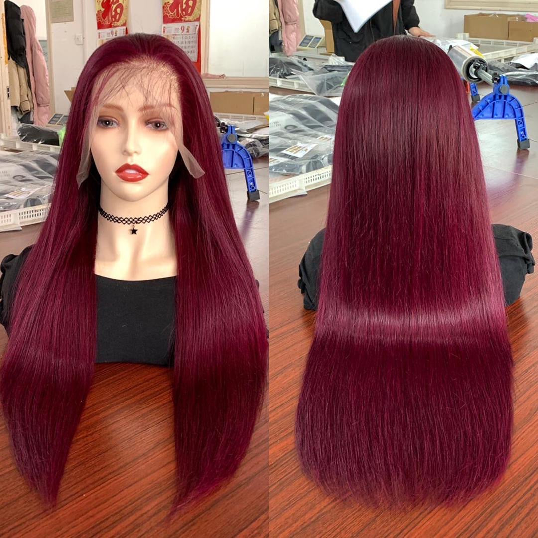 99J Color Straight 13X4 Transparent Lace Front Wig