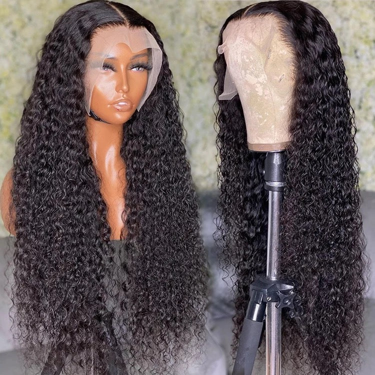 Natural Color Deep Curly 13x4 Transparent Lace Front Wig